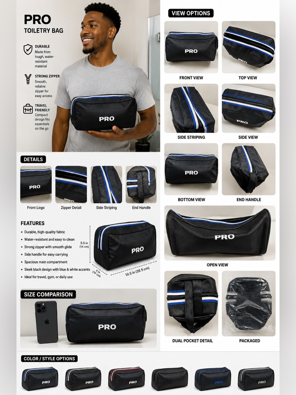 Avon Black Men's Toiletry Bag with Blue Accent